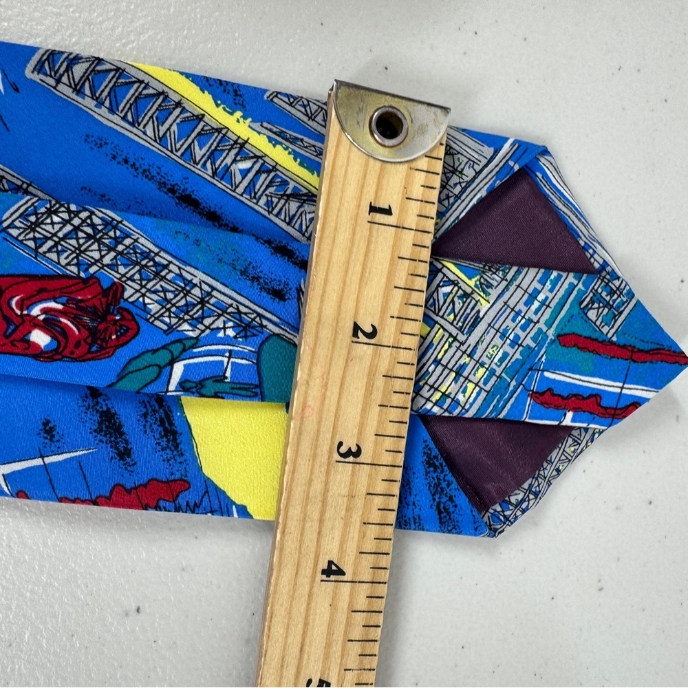 Schimberger Vienna Silk Tie Blue Novelty Architecture Designer Necktie Preppy - Picture 12 of 14